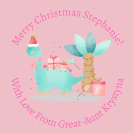 パーソナライズされたクリスマスガーリー恐竜ヤシの木 ラッピングペーパー