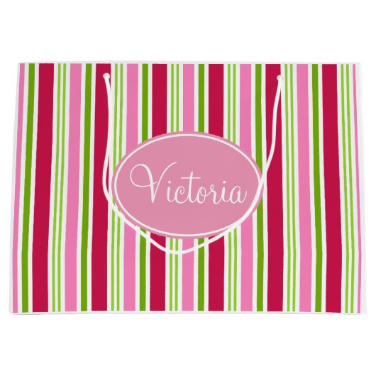 パーソナライズされたクリスマスキャンディストライプ抱き枕 ラージペーパーバッグ (正面)