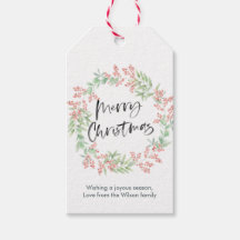 パーソナライズされたクリスマスギフトタグフローラリース