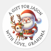 パーソナライズされたクリスマスギフトタグ ラウンドシール (正面)