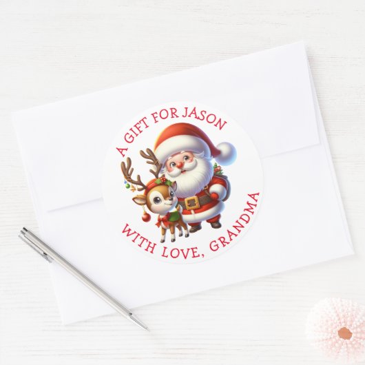 パーソナライズされたクリスマスギフトタグ ラウンドシール (封筒)