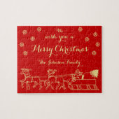 パーソナライズされたクリスマスギフト家族ゲーム赤金ゴールド ジグソーパズル (横)