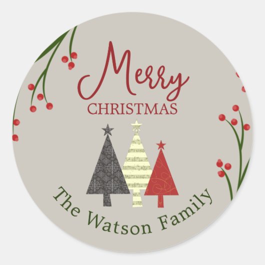 パーソナライズされたクリスマスクラシックラウンドステッカー ラウンドシール (正面)