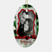 パーソナライズされたクリスマスグリーン《写真》ぼけ味フォトオーナメント セラミックオーナメント (右)