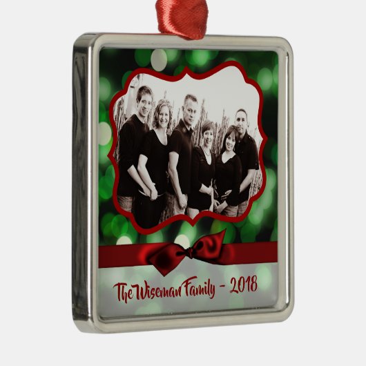 パーソナライズされたクリスマスグリーン《写真》ぼけ味フォトオーナメント メタルオーナメント (右)