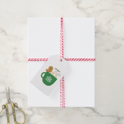 パーソナライズされたクリスマスコーヒーかわいいクリスマス名プレゼント ギフトタグ (より糸付き)