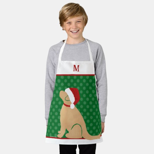 パーソナライズされたクリスマスゴールデンサンタ犬エプロン エプロン (着用した状態)