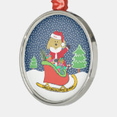 パーソナライズされたクリスマスゴールデンドゥードルサンタレー メタルオーナメント (左)