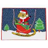 パーソナライズされたクリスマスゴールデンドゥードルサンタレー ラージペーパーバッグ (正面)