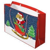 パーソナライズされたクリスマスゴールデンドゥードルサンタレー ラージペーパーバッグ (裏面アングル)