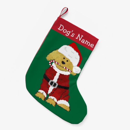 パーソナライズされたクリスマスゴールデンドルサンタクロース スモールクリスマスストッキング (正面 (吊り時))