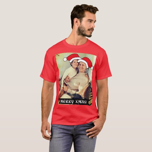 パーソナライズされたクリスマスサンタの帽子の写真Tシャツ Tシャツ (正面フル)