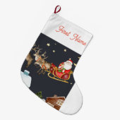 パーソナライズされたクリスマスサンタは来のストッキング ラージクリスマスストッキング (正面 (吊り時))