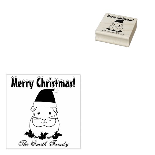 パーソナライズされたクリスマスサンタギニア豚ファミリー ラバースタンプ (押印)
