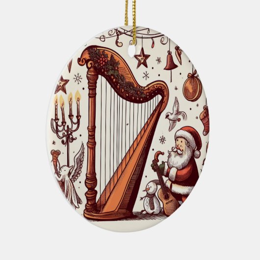 パーソナライズされたクリスマスサンタハープオーナメント セラミックオーナメント (右)