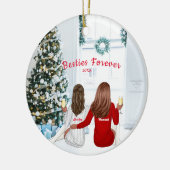 パーソナライズされたクリスマスシスタズベスティスホリデーC セラミックオーナメント (左)