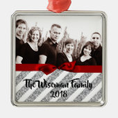 パーソナライズされたクリスマスシルブグリッターフォトオーナメント メタルオーナメント (正面)