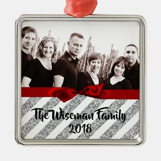 パーソナライズされたクリスマスシルブグリッターフォトオーナメント メタルオーナメント (正面)