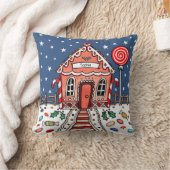 パーソナライズされたクリスマスジンジャーブレッドハウススロー クッション (ブランケット)