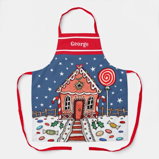 パーソナライズされたクリスマスジンジャーブレッドハウス エプロン (正面)