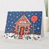 パーソナライズされたクリスマスジンジャーブレッドハウス カード (正面)