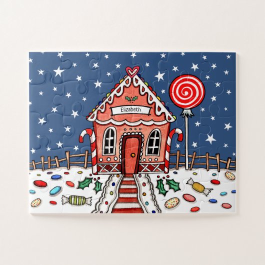 パーソナライズされたクリスマスジンジャーブレッドハウス ジグソーパズル (横)