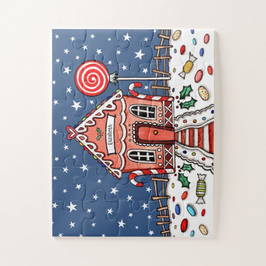パーソナライズされたクリスマスジンジャーブレッドハウス ジグソーパズル (縦)