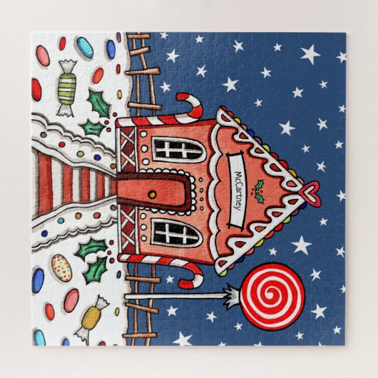 パーソナライズされたクリスマスジンジャーブレッドハウス ジグソーパズル (横)