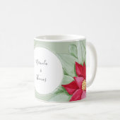 パーソナライズされたクリスマススターポインセチア水彩 コーヒーマグカップ (正面右)