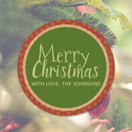 パーソナライズされたクリスマスステッカー、赤緑 ラウンドシール