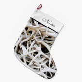 パーソナライズされたクリスマスストッキング – エルク〔雄ジカの〕枝角 ラージクリスマスストッキング (正面 (吊り時))