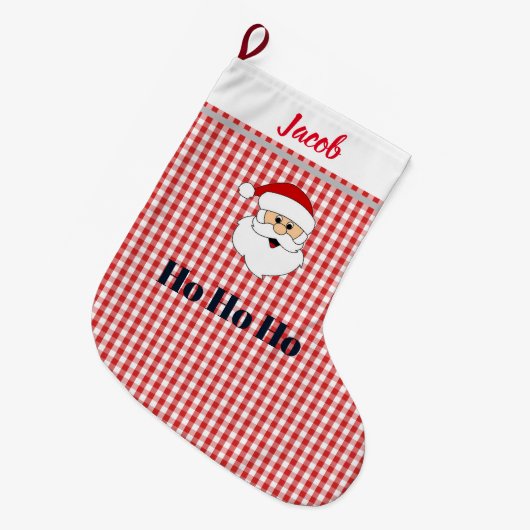 パーソナライズされたクリスマスストッキング – サンタホホホホ ラージクリスマスストッキング (正面 (吊り時))