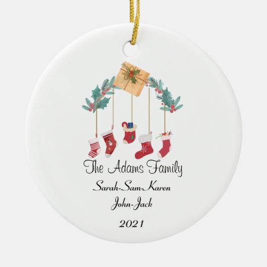 パーソナライズされたクリスマスストッキング セラミックオーナメント (正面)