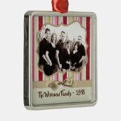 パーソナライズされたクリスマスストライプのラップ写真オーナメント メタルオーナメント (右)