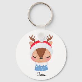 パーソナライズされたクリスマススリーピングトナカイ顔 キーホルダー