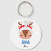 パーソナライズされたクリスマススリーピングトナカイ顔 キーホルダー (裏面)