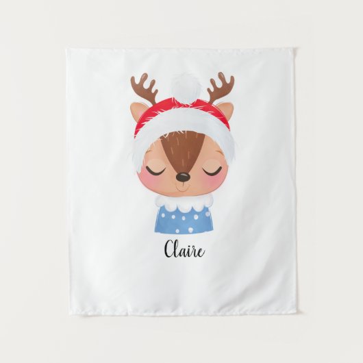 パーソナライズされたクリスマススリーピングトナカイ顔 タペストリー (正面)