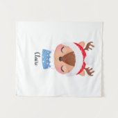 パーソナライズされたクリスマススリーピングトナカイ顔 タペストリー (正面(横))