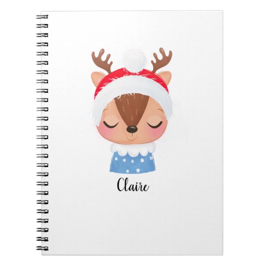 パーソナライズされたクリスマススリーピングトナカイ顔 ノートブック (正面)