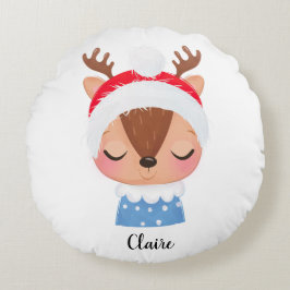 パーソナライズされたクリスマススリーピングトナカイ顔 ラウンドクッション