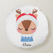パーソナライズされたクリスマススリーピングトナカイ顔 ラウンドクッション (裏面)