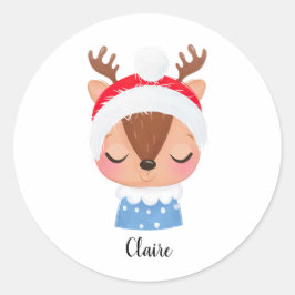 パーソナライズされたクリスマススリーピングトナカイ顔 ラウンドシール