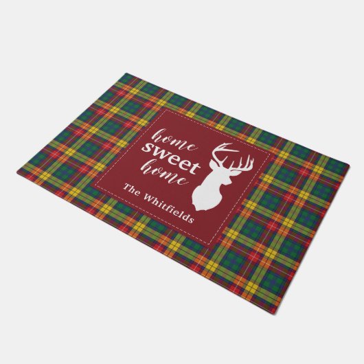 パーソナライズされたクリスマスタータンチェッククランブキャナン ドアマット (アングル)