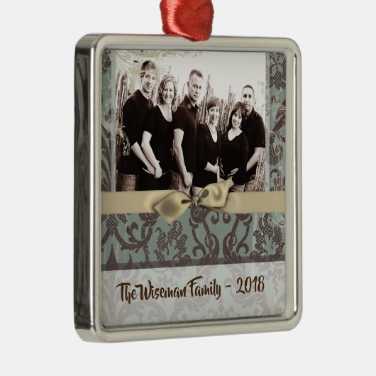 パーソナライズされたクリスマスダマスウィントPHOTOオーナメント メタルオーナメント (右)