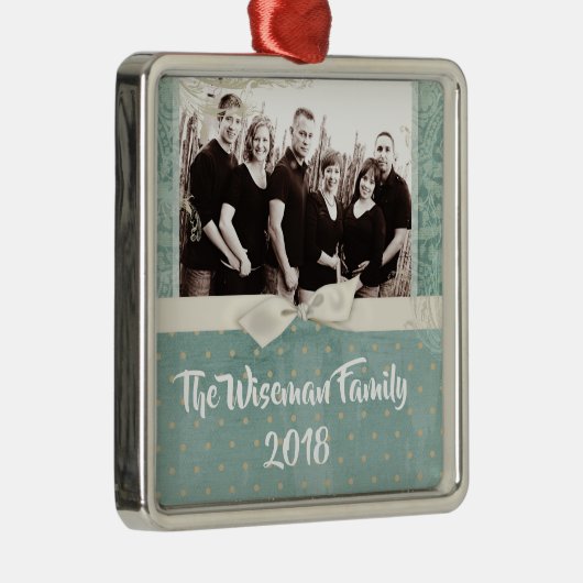 パーソナライズされたクリスマスダマスウィントPHOTOオーナメント メタルオーナメント (右)