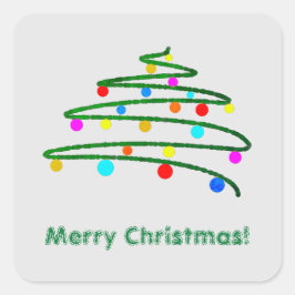 パーソナライズされたクリスマスツリーとオーナメントスケッチ スクエアシール