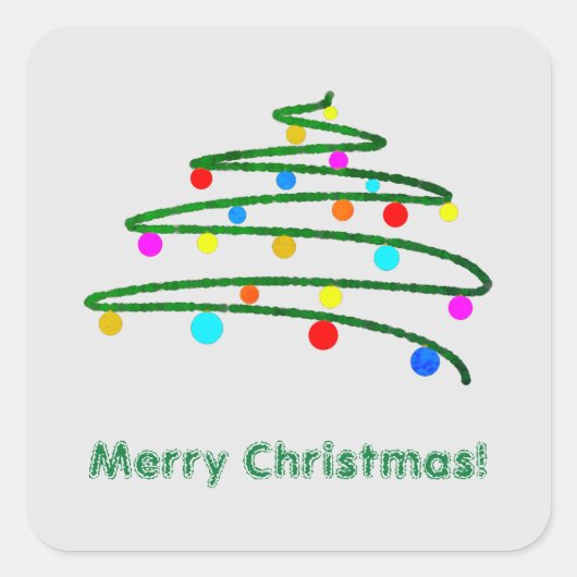 パーソナライズされたクリスマスツリーとオーナメントスケッチ スクエアシール (正面)