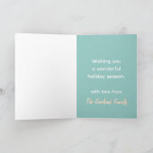 パーソナライズされたクリスマスツリーオーナメント ティール スノー シーズンカード (内部)