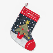 パーソナライズされたクリスマスツリークリスマスストッキング スモールクリスマスストッキング (正面 (吊り時))