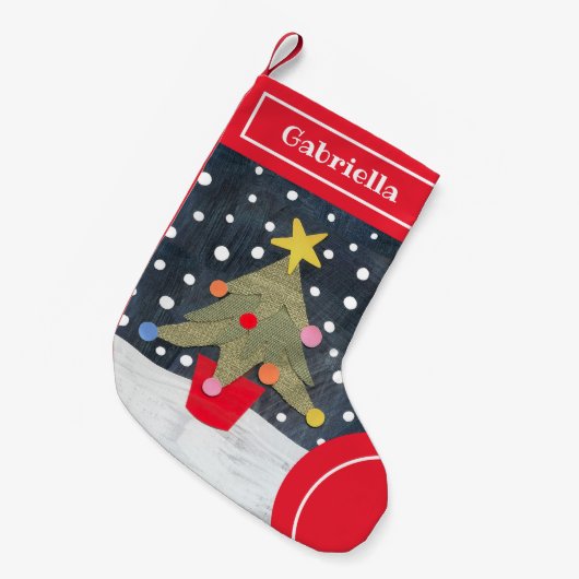 パーソナライズされたクリスマスツリークリスマスストッキング スモールクリスマスストッキング (正面 (吊り時))